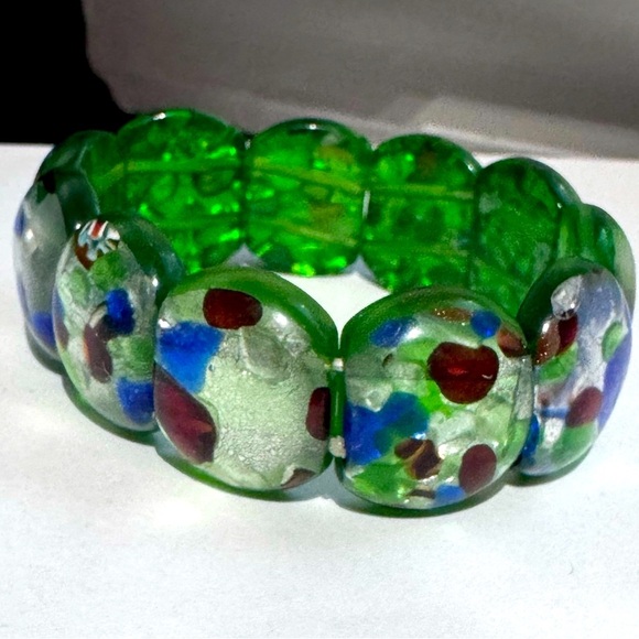 💚 Rare Murano Glass “Tutti-Frutti” Bracelet – Green & Silver Fleck Magic! 💫✨ - Picture 11 of 13